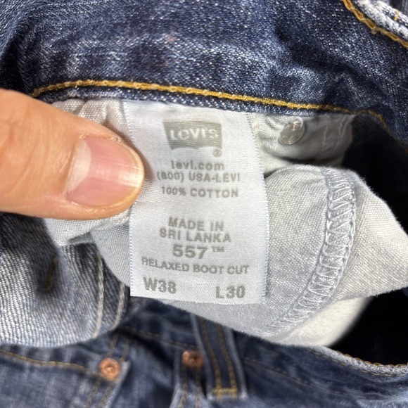 Levis 557 Jeans Mens 38x30 Bootcut Relaxed Dark Blue Wash Baggy Y2K VTG Loose - Picture 7 of 11